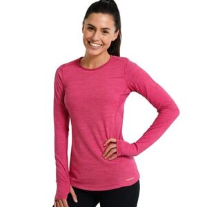 HEAD Pullover Top XS Pink Tennis Thumbholes Logo Ruching Ribbed Athletic Sporty